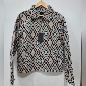 Lark & Owl Woven Jacquard Tapestry Jacket Long Sleeves Aztec Persian Size M